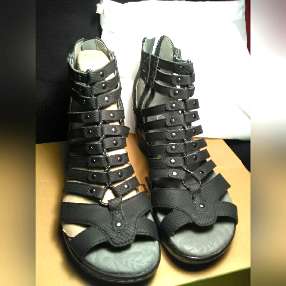 BNIB JAMBU Elegant Black Gladiator Sandals STRAPPY 3 IN. HEEL SPORT WEDGE SEXY